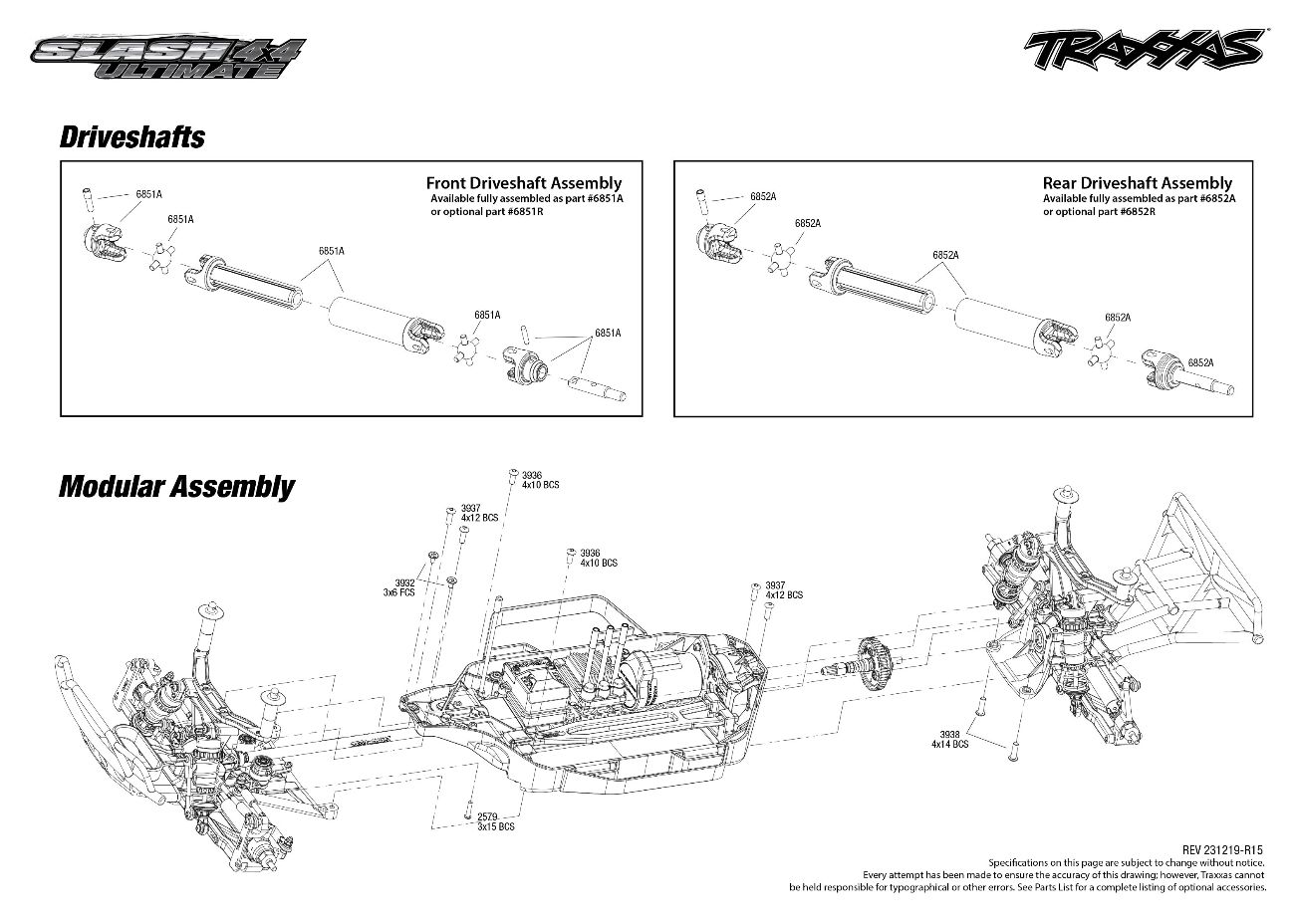 Slash 4X4 Ultimate (68077-4) Driveshafts Assembly Exploded View Slash 4X4 Ultimate (68077-4) Driveshafts Assembly Exploded View